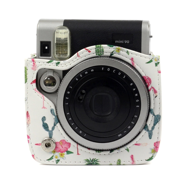 Flamingo Cactus Pattern PU Leather Protective Camera Case Bag For FUJIFILM Instax Mini90 Camera, Flamingo Cactus