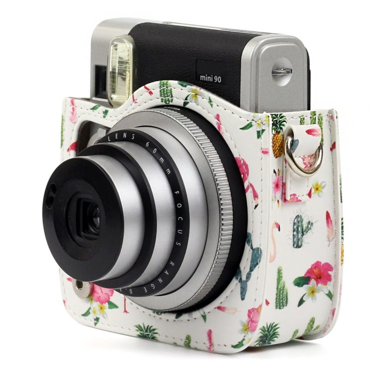 Flamingo Cactus Pattern PU Leather Protective Camera Case Bag For FUJIFILM Instax Mini90 Camera, Flamingo Cactus