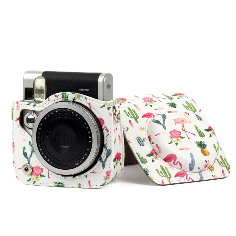 Flamingo Cactus Pattern PU Leather Protective Camera Case Bag For FUJIFILM Instax Mini90 Camera, Flamingo Cactus