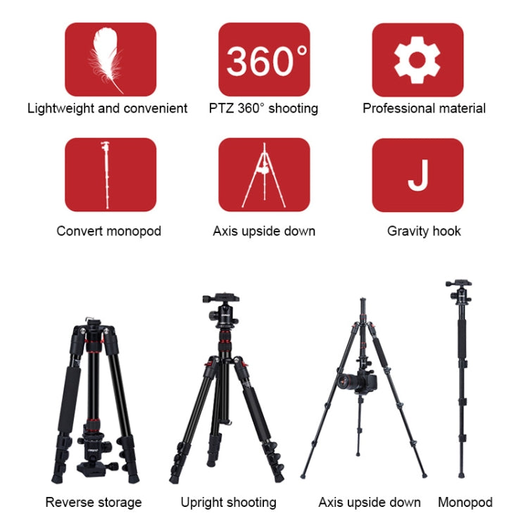 TRIOPO K2508S+B1S Adjustable Portable  Aluminum Alloy Tripod with Ball Head for SLR Camera, K2508S+B1S (Black), K2508S+B1S (Gold), K2508S+B1S (Red)