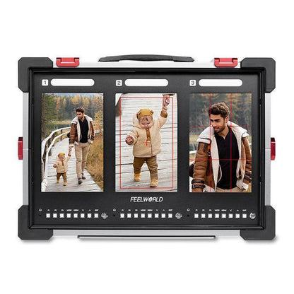 FEELWORLD PS101 Triple 10.1-inch Vertical Dispaly Carry-on Monitor High Brightness 1000nit Portable Protective Case
