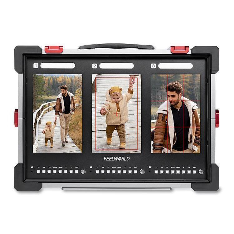 FEELWORLD PS101 Triple 10.1-inch Vertical Dispaly Carry-on Monitor High Brightness 1000nit Portable Protective Case