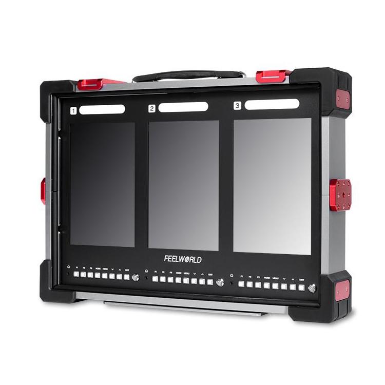 FEELWORLD PS101 Triple 10.1-inch Vertical Dispaly Carry-on Monitor High Brightness 1000nit Portable Protective Case