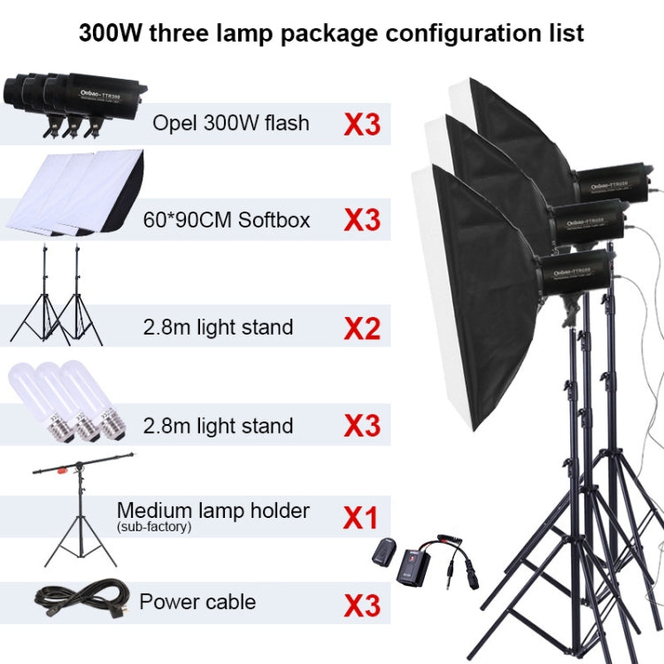 TRIOPO Oubao TTR300W 60x90cm Studio Softbox + 2.8m Tripod Mount + 3x E27 150W Light Bulb Photography Lighting Set, TTR300W