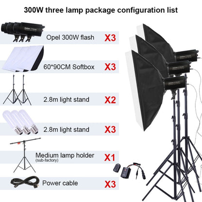 TRIOPO Oubao TTR300W 60x90cm Studio Softbox + 2.8m Tripod Mount + 3x E27 150W Light Bulb Photography Lighting Set, TTR300W