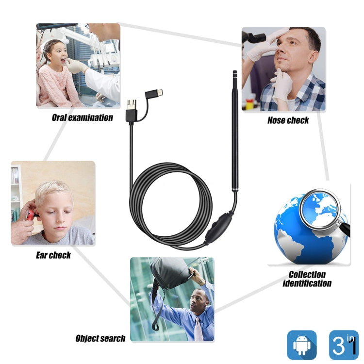 AN101 5.5mm Home Otoscope Three-in-One Ear Endoscope 30W HD Otoscope Visual Ear Picking Otoscope, 30W