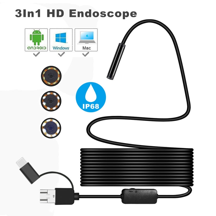 Y101 8mm Spiral Head 3 In 1 Waterproof Digital Endoscope Inspection Camera, Length: 3.5m Hard Cable, Length: 3.5m Hard Cable