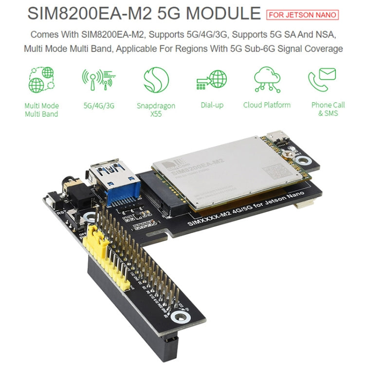 Waveshare SIM8200EA-M2 5G Snapdragon X55 Multi Mode Multi Band 5G/4G/3G Module Expand Board for Jetson Nano, US Plug, SIM8200EA-M2 US Plug