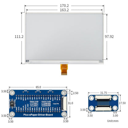 Waveshare 7.5 inch 800x480 pixel Black White E-Paper E-Ink Display Module for Raspberry Pi Pico, SPI Interface, 20128