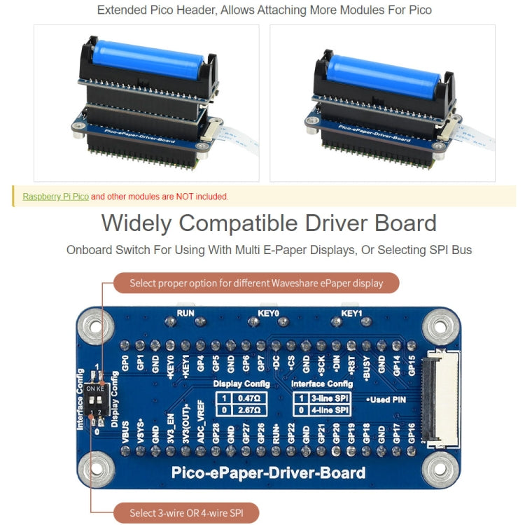 Waveshare 5.83 inch 648x480 Pixel Red Black White E-Paper E-Ink Display Module (B) for Raspberry Pi Pico, SPI Interface, 20127