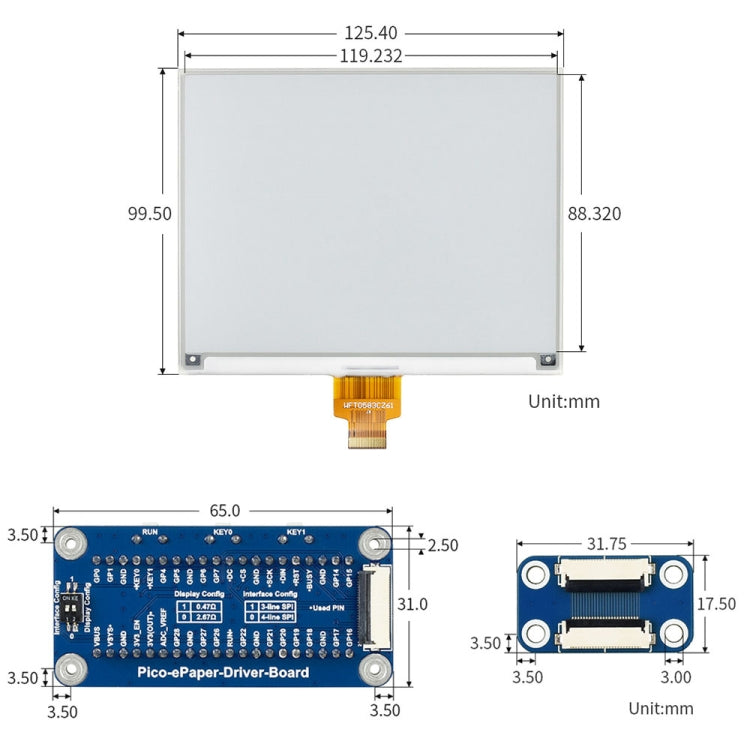 Waveshare 5.83 inch 648x480 Pixel Red Black White E-Paper E-Ink Display Module (B) for Raspberry Pi Pico, SPI Interface, 20127