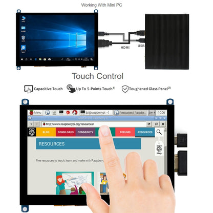 Waveshare 5 inch Slimmed-down Version 800 x 480 Toughened Glass Panel Capacitive Touch Screen LCD (H), 5 inch