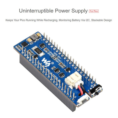 Waveshare UPS Module Uninterruptible Power Supply 600mAh Li-Po Battery Module Stackable Board for Raspberry Pi Pico, UPS