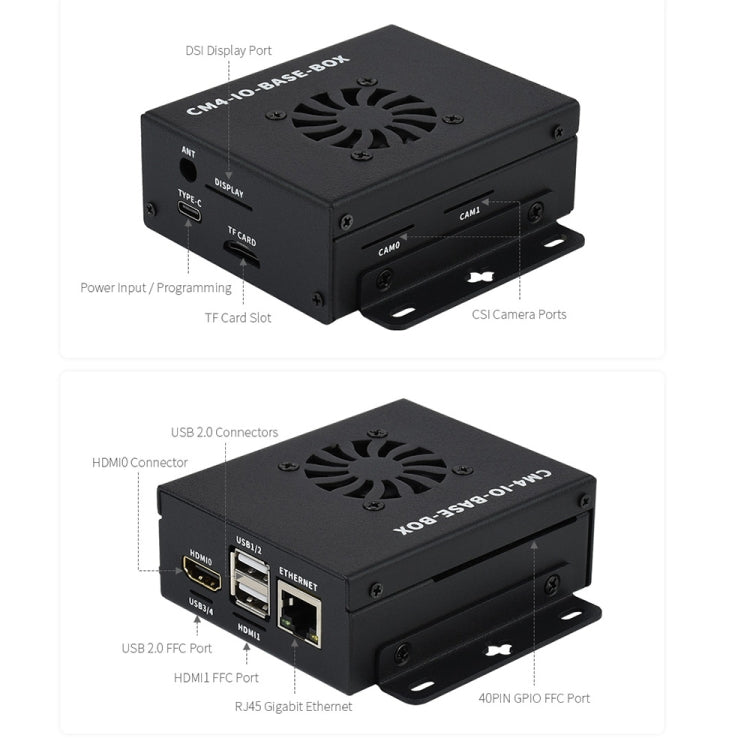 Waveshare Mini IO Board Lite Ver Mini-Computer Base Box with Metal Case & Cooling Fan for Raspberry Pi CM4, IO Board Lite Ver