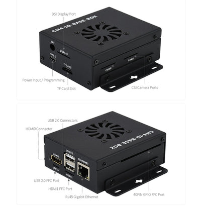 Waveshare Mini IO Board Lite Ver Mini-Computer Base Box with Metal Case & Cooling Fan for Raspberry Pi CM4, IO Board Lite Ver