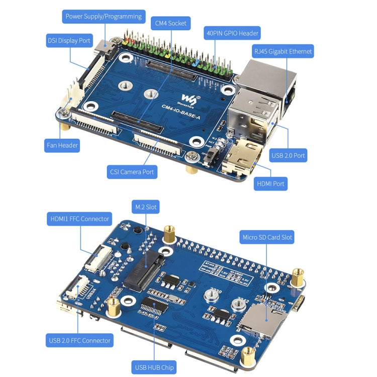 Waveshare Mini IO Board Lite Ver Mini-Computer Base Box with Metal Case & Cooling Fan for Raspberry Pi CM4, IO Board Lite Ver