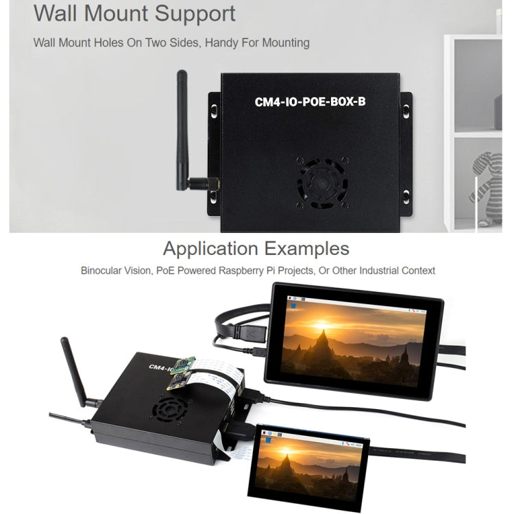 Waveshare PoE Mini-Computer Type B Base Box with Metal Case & Cooling Fan for Raspberry Pi CM4