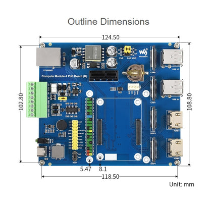 Waveshare Compute Module IO Board with PoE Feature (Type B) for Raspberry Pi all Variants of CM4, Type B for Raspberry Pi  CM4