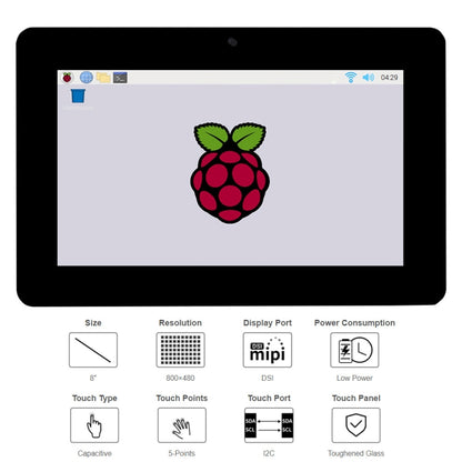 WAVESHARE 8 inch 800 x 480 Capacitive Touch Display for Raspberry Pi, DSI Interface, 8 inch