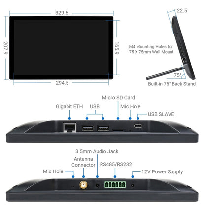 WAVESHARE Mini-Computer Powered by Raspberry Pi CM4 Touch Screen, Raspberry Pi CM4 Touch Screen EU Plug, Raspberry Pi CM4 Touch Screen UK Plug, Raspberry Pi CM4 Touch Screen US Plug