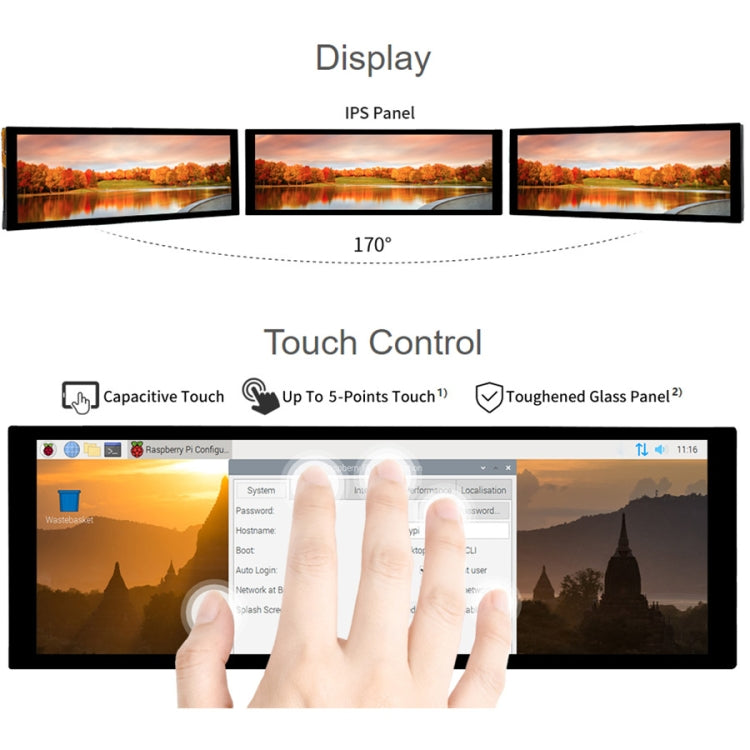 WAVESHARE 7.9 inch Capacitive Touch Display For Raspberry Pi, 400 x 1280, IPS, DSI Interface, 7.9 inch