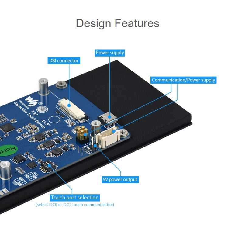 WAVESHARE 7.9 inch Capacitive Touch Display For Raspberry Pi, 400 x 1280, IPS, DSI Interface, 7.9 inch