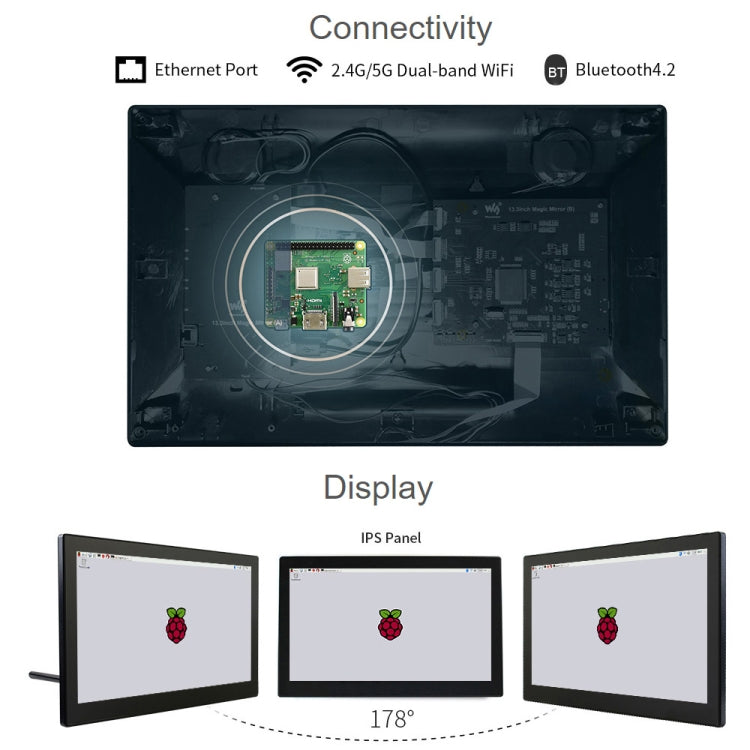 Waveshare 13.3 inch Mini-Computer Powered by Raspberry Pi 3A+, HD Touch Screen