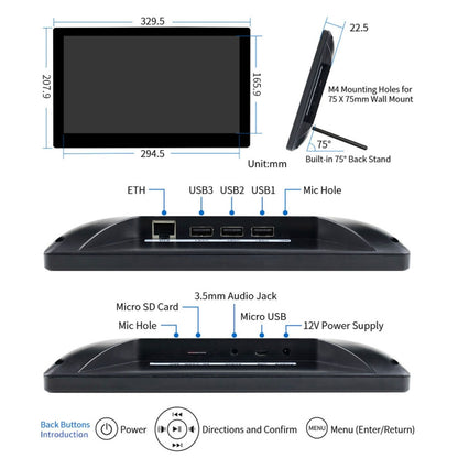 Waveshare 13.3 inch Mini-Computer Powered by Raspberry Pi 3A+, HD Touch Screen