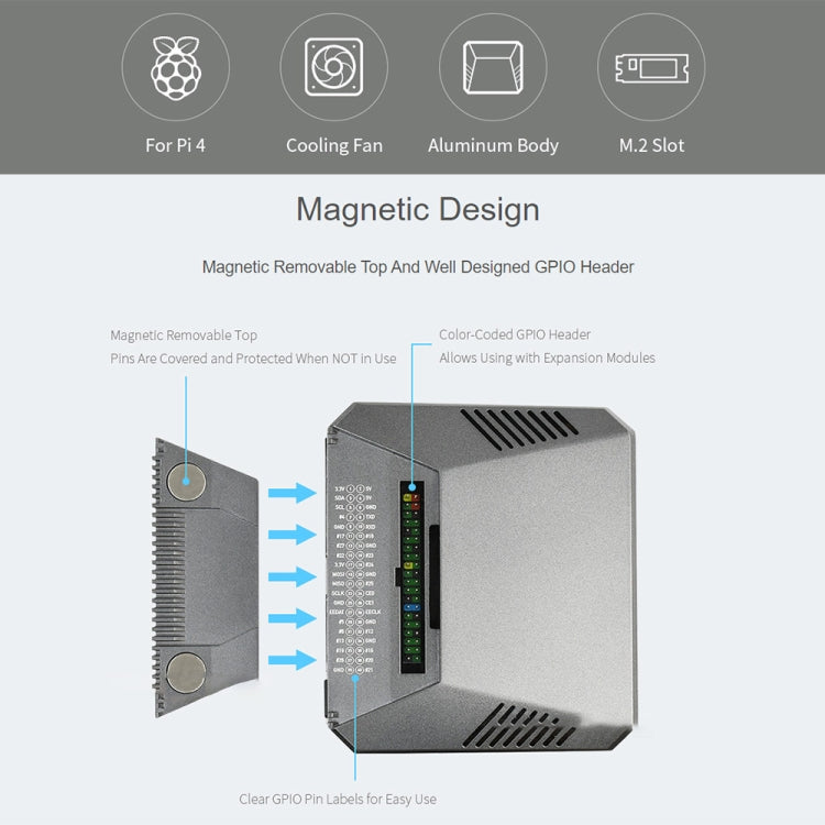 Waveshare Argon One M.2 Aluminum Case For Raspberry Pi 4, with M.2 Expansion Slot, Argon One M.2