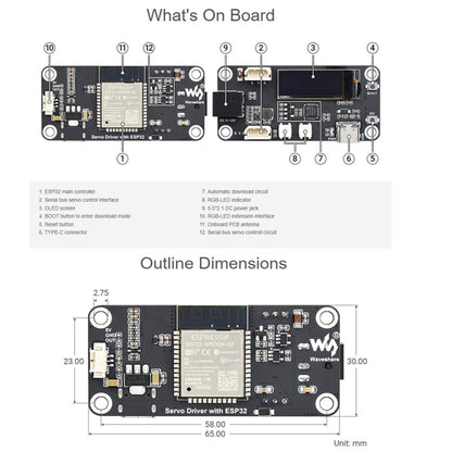 Waveshare ESP32 Servo Driver Expansion Board, Built-In WiFi and BT, 21593