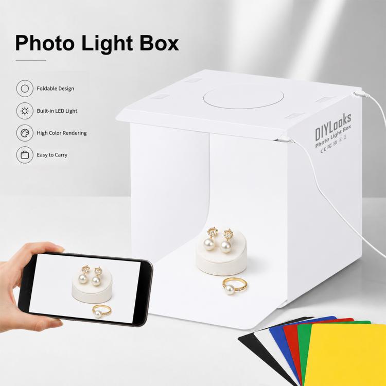 20cm Include 2 LED Panels Folding Portable 1100LM Light Photo Lighting Studio Shooting Tent Box Kit with 6 Colors Backdrops (Black, White, Yellow, Red, Green, Blue), Unfold Size: 24cm x 23cm x 23cm