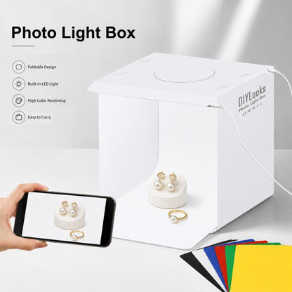 20cm Include 2 LED Panels Folding Portable 1100LM Light Photo Lighting Studio Shooting Tent Box Kit with 6 Colors Backdrops (Black, White, Yellow, Red, Green, Blue), Unfold Size: 24cm x 23cm x 23cm