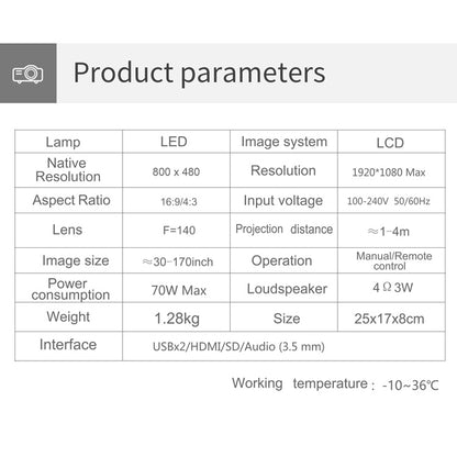 T5 100ANSI Lumens 1024x600 Resolution LED+LCD Technology Smart Projector, Support HDMI / SD Card / 2 x USB / Audio 3.5mm, Same Screen Version, Same Screen Version