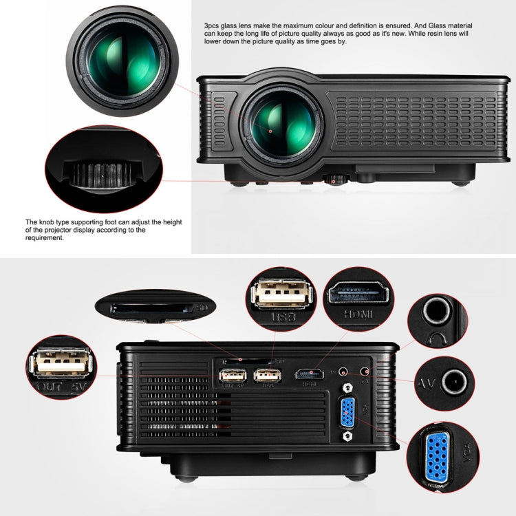LY-50 1800 Lumens 1280x800 Home Theater LED Projector with Remote Control, Support AV & USB & VGA & HDMI, LY-50