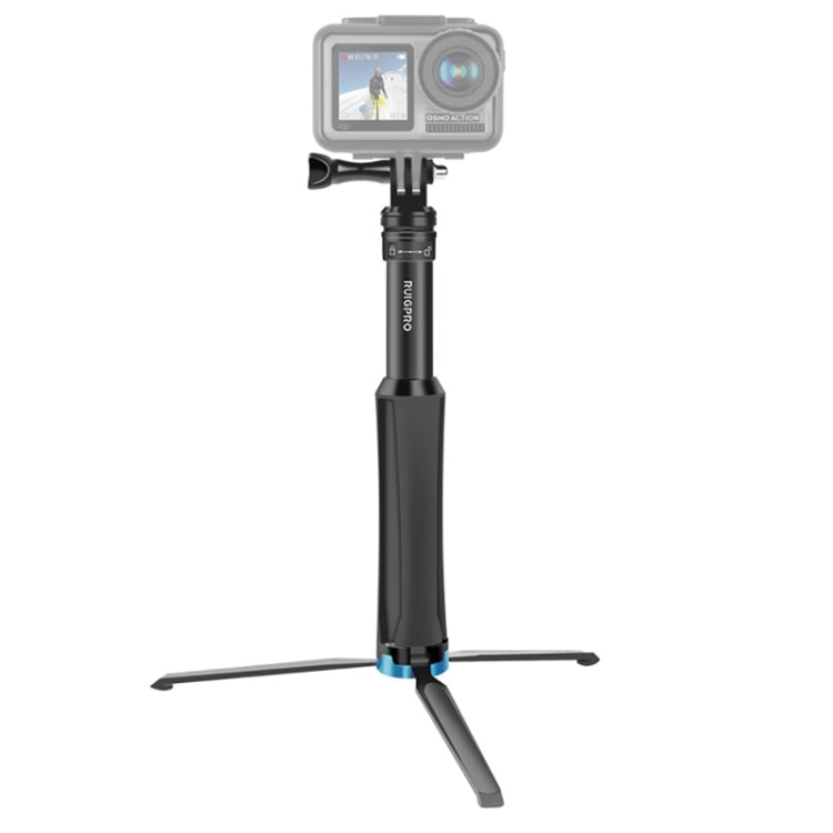 RUIGPRO One-piece Handheld Tripod Selfie Stick Telescopic Monopod Mount for GoPro, Insta360, DJI and Other Action Cameras, Black)