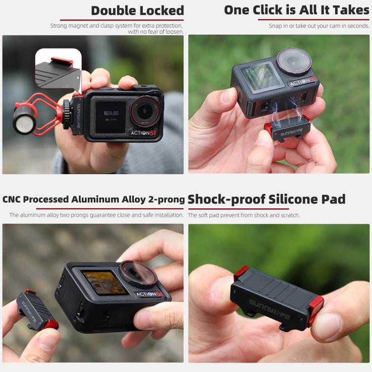For DJI Osmo Action 5 Pro / 4 / 3 Sunnylife Foldable Magnetic Quick Release Mount + Magnetic Cold Shoe Adapter, AD938+AD887 For DJI Osmo Action 5 Pro / 4 / 3