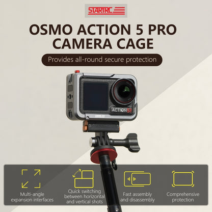 For DJI Osmo Action 5 Pro STARTRC Metal Cage Expansion Adapter Frame with Cold Shoe, For DJI Osmo Action 5 Pro