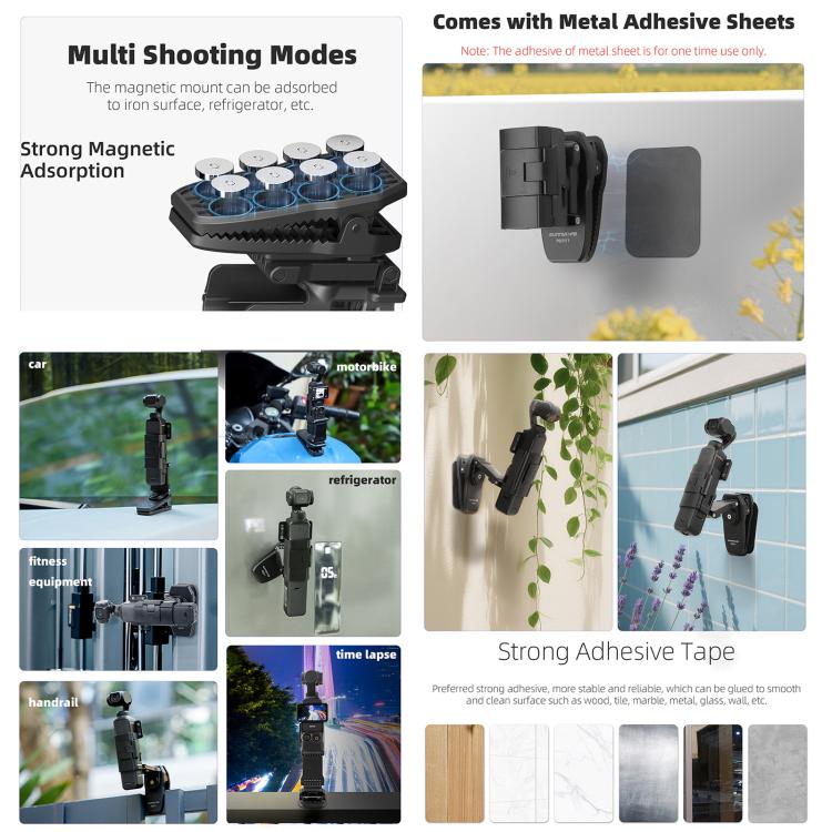 For DJI Osmo Pocket 3 Sunnylife Stretchable Backpack Clip Rotatable Magnetic Mount Action Camera Holder Vlog Mount, For DJI Osmo Pocket 3