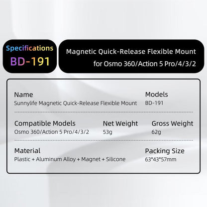 Sunnylife Magnetic Quick-Release Flexible Mount Series 360 Strap Wrap Band Mount Bike Tube Clip Holder For DJI Osmo 360 / Action 5 Pro / 4 / 3, For DJI Osmo 360 / Action 5 Pro / 4 / 3