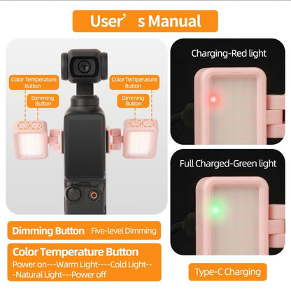 For DJI Osmo Pocket 3 Sunnylife Adjustable LED Video Light Quick-Release Fill Light Tri-Color Dimmable Portable Fill Lamp