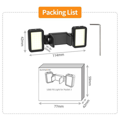 For DJI Osmo Pocket 3 Sunnylife Adjustable LED Video Light Quick-Release Fill Light Tri-Color Dimmable Portable Fill Lamp
