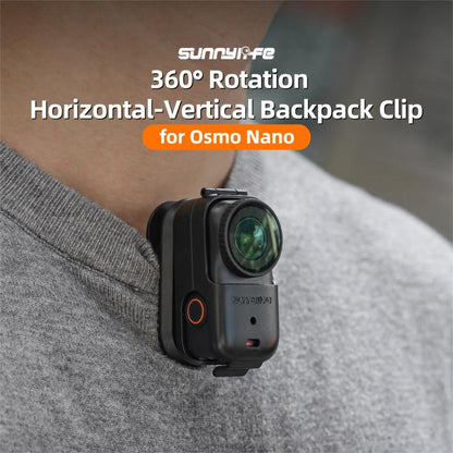 For DJI Osmo Nano Sunnylife Backpack Clip Action Camera Clamp 360 Degree Rotation Vertical-Horizontal Mount, Backpack Clip