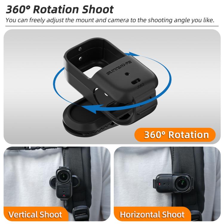 For DJI Osmo Nano Sunnylife Backpack Clip Action Camera Clamp 360 Degree Rotation Vertical-Horizontal Mount, Backpack Clip