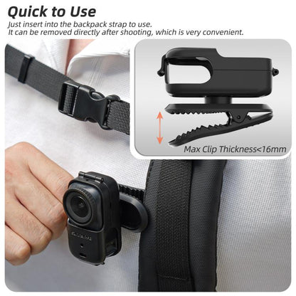 For DJI Osmo Nano Sunnylife Backpack Clip Action Camera Clamp 360 Degree Rotation Vertical-Horizontal Mount, Backpack Clip
