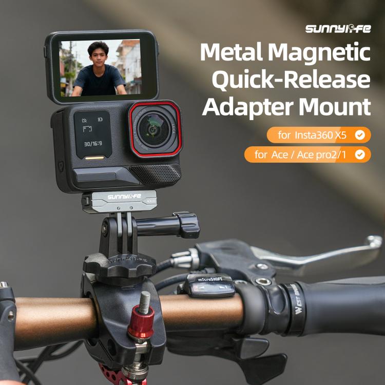 Sunnylife Metal Magnetic Quick Release Adapter Mount Action Camera Foldable Cam Stand 1/4 Adapter for Insta360 X5 / Ace / Ace Pro 2 / 1, AD020 For Insta360 X5 / Ace / Ace Pro 2 / 1