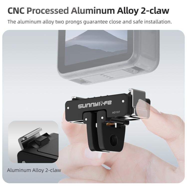 For DJI Osmo 360 Sunnylife Dual-Direction Magnetic Mount Quick-Release 1/4 Screw Foldable 2-prong Design Adapter Mount, AD107 For DJI Osmo 360