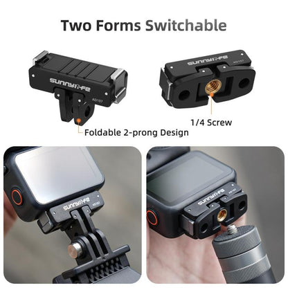 For DJI Osmo 360 Sunnylife Dual-Direction Magnetic Mount Quick-Release 1/4 Screw Foldable 2-prong Design Adapter Mount, AD107 For DJI Osmo 360