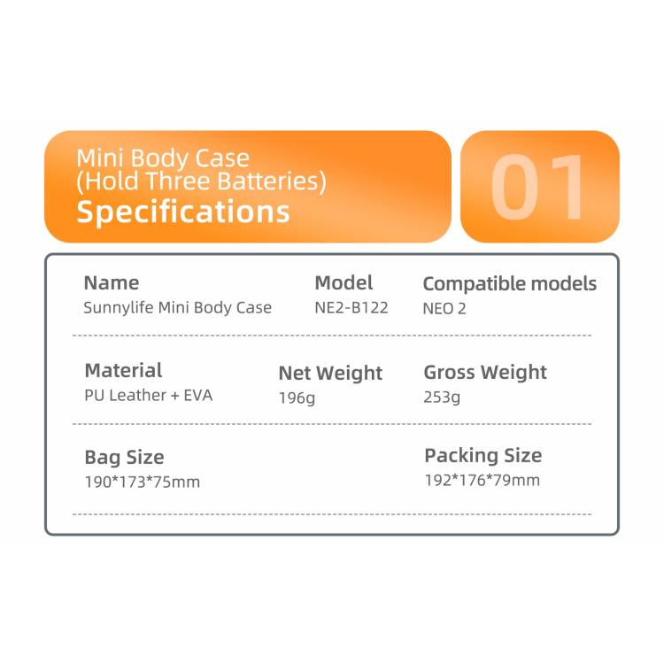For DJI Neo 2 Sunnylife Portable Carrying Box Body Bag, For DJI Neo 2