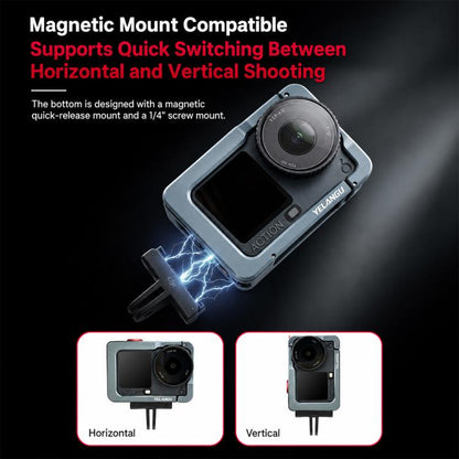 For DJI Osmo Action 6 YELANGU Metal Camera Cage with Handle Grip & Dual-Opening, LWAC6-2