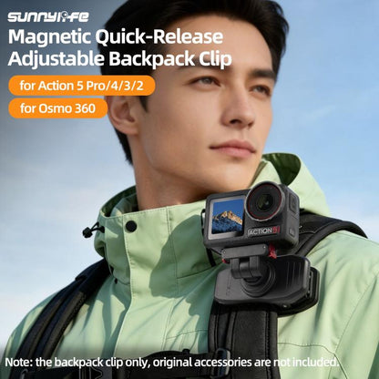 Sunnylife Magnetic Quick-Release Backpack Clip Action Camera Clamp Vertical-Horizontal Mount for DJI Osmo 360 / Action 5 Pro / 4 / 3 / 2